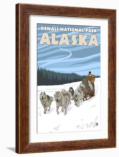Dog Sledding Scene, Denali National Park, Alaska-Lantern Press-Framed Art Print