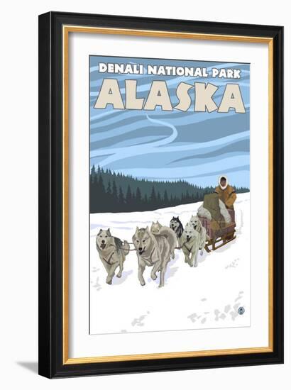 Dog Sledding Scene, Denali National Park, Alaska-Lantern Press-Framed Art Print