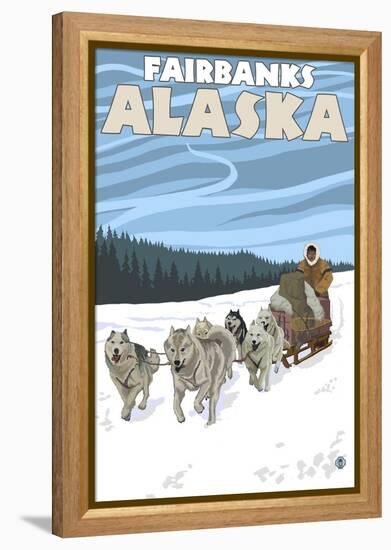 Dog Sledding Scene, Fairbanks, Alaska-Lantern Press-Framed Stretched Canvas