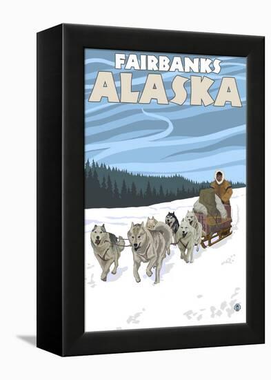Dog Sledding Scene, Fairbanks, Alaska-Lantern Press-Framed Stretched Canvas