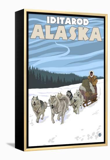 Dog Sledding Scene, Iditarod, Alaska-Lantern Press-Framed Stretched Canvas