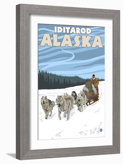 Dog Sledding Scene, Iditarod, Alaska-Lantern Press-Framed Art Print