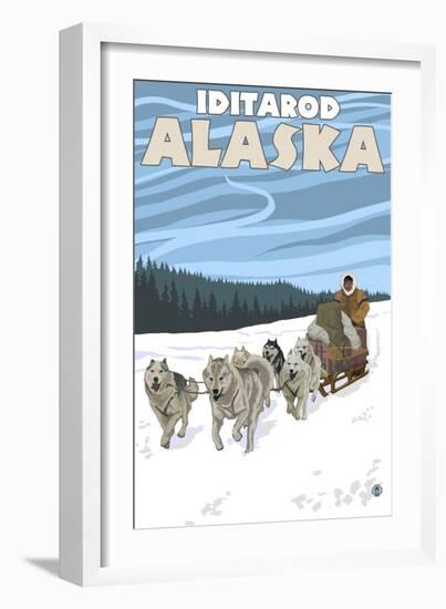 Dog Sledding Scene, Iditarod, Alaska-Lantern Press-Framed Art Print