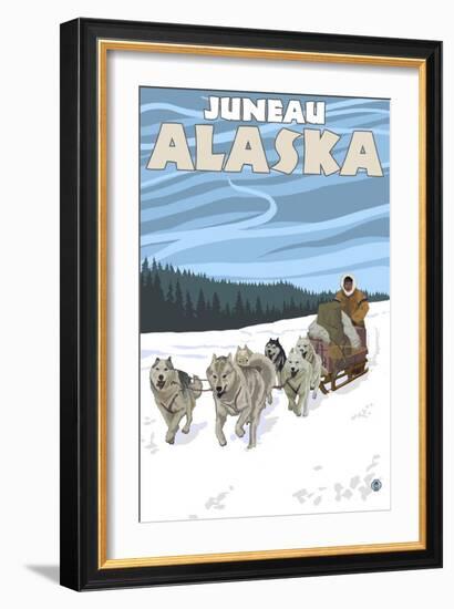 Dog Sledding Scene, Juneau, Alaska-Lantern Press-Framed Art Print