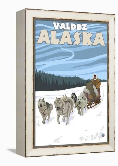 Dog Sledding Scene, Valdez, Alaska-Lantern Press-Framed Stretched Canvas