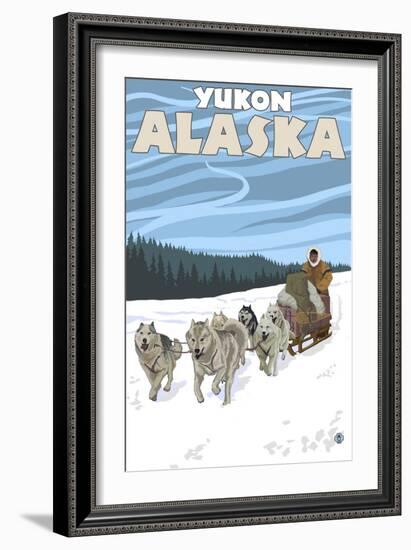 Dog Sledding Scene, Yukon, Alaska-Lantern Press-Framed Art Print