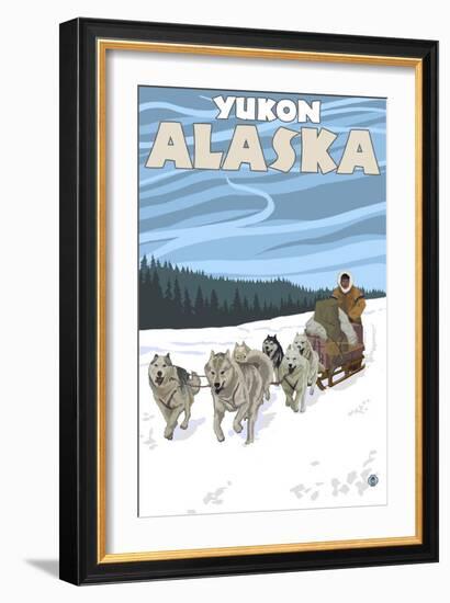 Dog Sledding Scene, Yukon, Alaska-Lantern Press-Framed Art Print