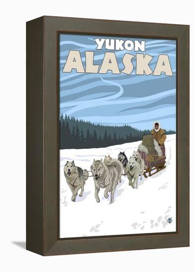 Dog Sledding Scene, Yukon, Alaska-Lantern Press-Framed Stretched Canvas