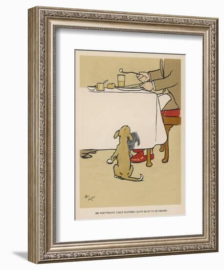 Dog Waits Expectantly by the Table as His Master Eats-Cecil Aldin-Framed Art Print