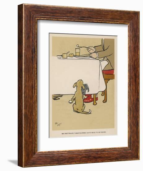 Dog Waits Expectantly by the Table as His Master Eats-Cecil Aldin-Framed Art Print