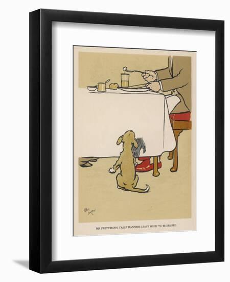 Dog Waits Expectantly by the Table as His Master Eats-Cecil Aldin-Framed Art Print