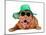 Dog Wearing Green Straw Hat And Sun Glasses, Isolated-vitalytitov-Mounted Photographic Print