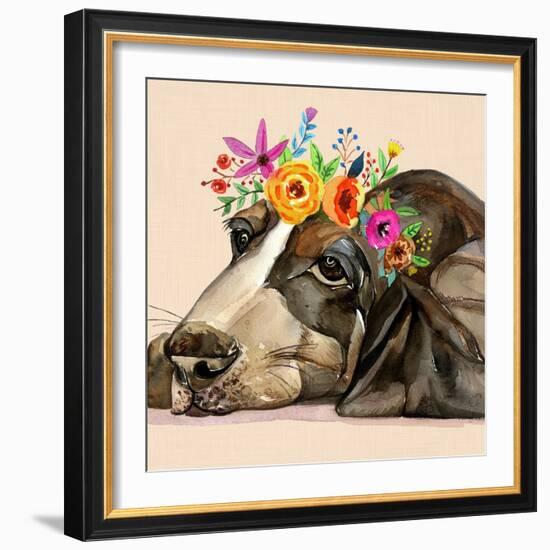 Dog With A Wreath Of Colorful Blossoms 11-Jin Jing-Framed Art Print