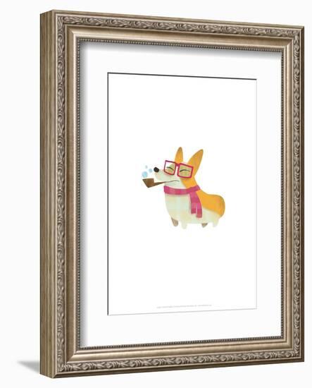 Dog with pipe, scarf and glasses - Hannah Stephey Cartoon Dog Print-Hannah Stephey-Framed Giclee Print