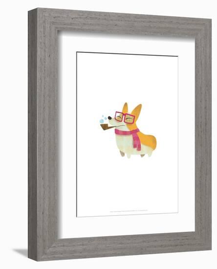 Dog with pipe, scarf and glasses - Hannah Stephey Cartoon Dog Print-Hannah Stephey-Framed Giclee Print