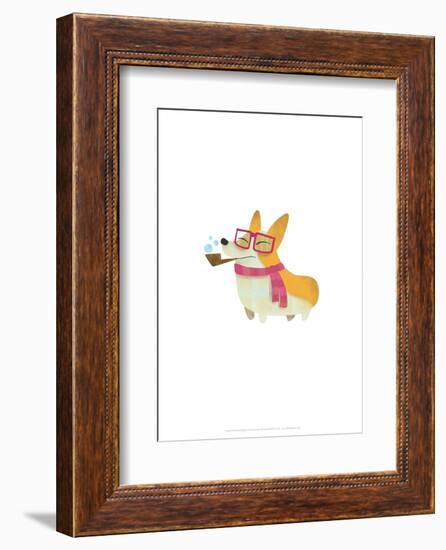 Dog with pipe, scarf and glasses - Hannah Stephey Cartoon Dog Print-Hannah Stephey-Framed Giclee Print