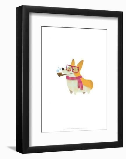 Dog with pipe, scarf and glasses - Hannah Stephey Cartoon Dog Print-Hannah Stephey-Framed Giclee Print