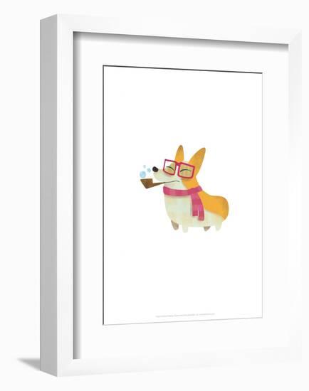 Dog with pipe, scarf and glasses - Hannah Stephey Cartoon Dog Print-Hannah Stephey-Framed Giclee Print