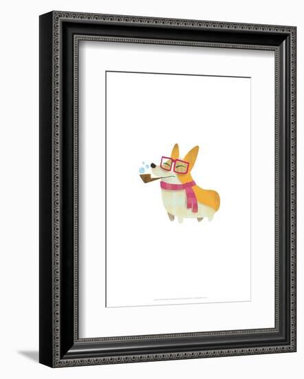 Dog with pipe, scarf and glasses - Hannah Stephey Cartoon Dog Print-Hannah Stephey-Framed Giclee Print