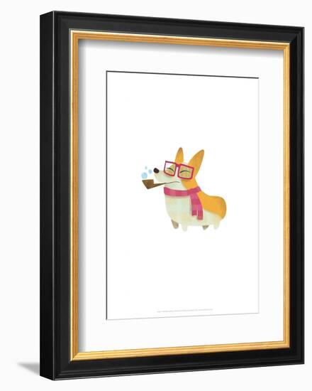 Dog with pipe, scarf and glasses - Hannah Stephey Cartoon Dog Print-Hannah Stephey-Framed Giclee Print