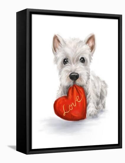 Dog with Red Heart-MAKIKO-Framed Premier Image Canvas