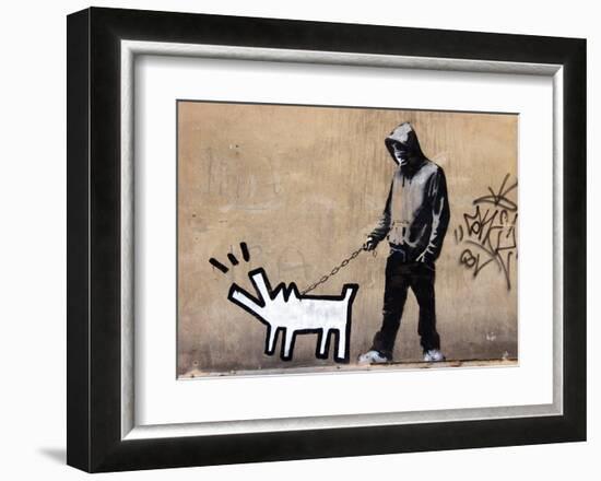 Dog-Banksy-Framed Art Print