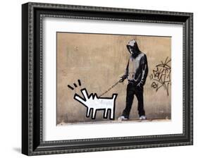 Dog-Banksy-Framed Art Print
