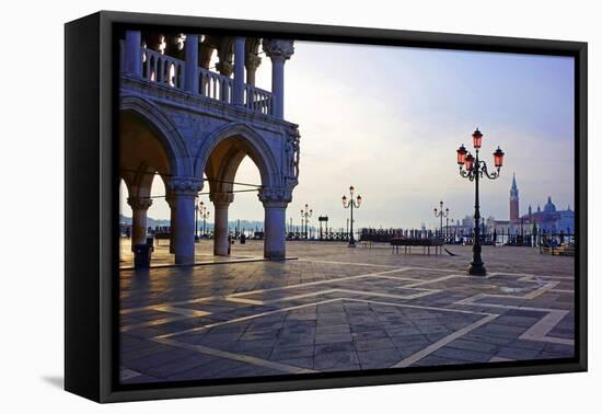 Doge's Palace and Piazzetta against San Giorgio Maggiore in early morning light, Venice, UNESCO Wor-Hans-Peter Merten-Framed Premier Image Canvas
