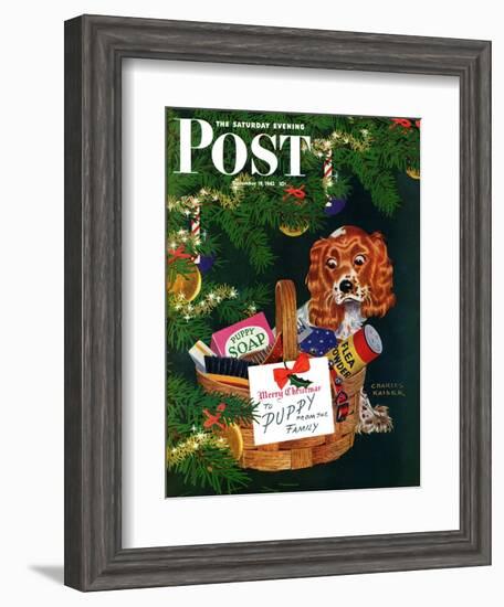 "Doggy Basket," Saturday Evening Post Cover, December 19, 1942-Charles Kaiser-Framed Giclee Print