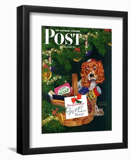 "Doggy Basket," Saturday Evening Post Cover, December 19, 1942-Charles Kaiser-Framed Giclee Print