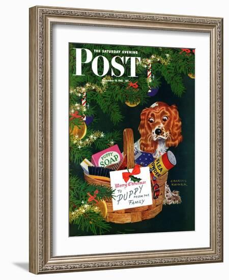 "Doggy Basket," Saturday Evening Post Cover, December 19, 1942-Charles Kaiser-Framed Giclee Print