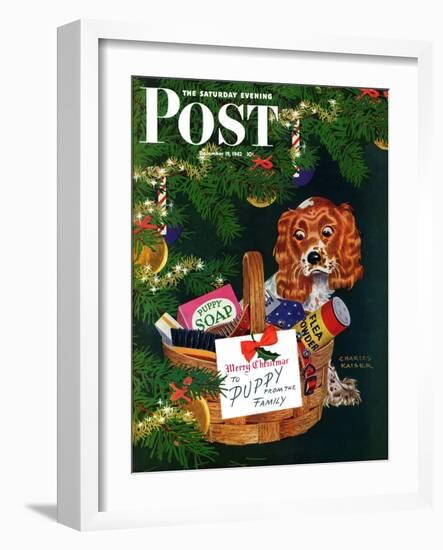 "Doggy Basket," Saturday Evening Post Cover, December 19, 1942-Charles Kaiser-Framed Giclee Print