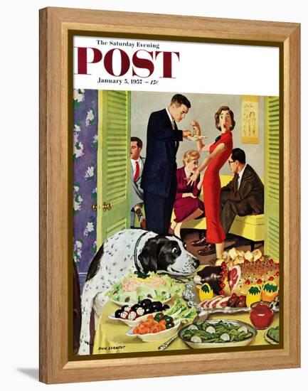 "Doggy Buffet" Saturday Evening Post Cover, January 5, 1957-Richard Sargent-Framed Premier Image Canvas