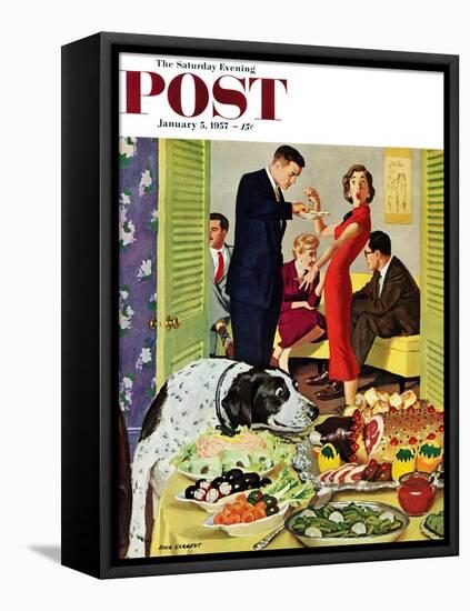 "Doggy Buffet" Saturday Evening Post Cover, January 5, 1957-Richard Sargent-Framed Premier Image Canvas