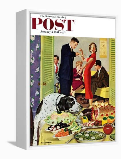 "Doggy Buffet" Saturday Evening Post Cover, January 5, 1957-Richard Sargent-Framed Premier Image Canvas