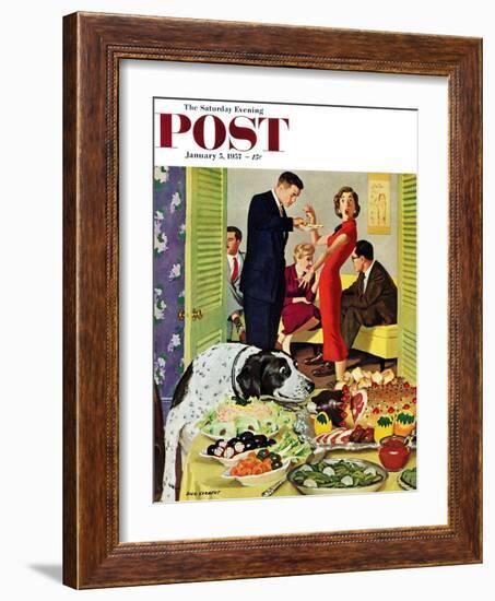 "Doggy Buffet" Saturday Evening Post Cover, January 5, 1957-Richard Sargent-Framed Giclee Print