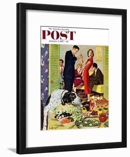 "Doggy Buffet" Saturday Evening Post Cover, January 5, 1957-Richard Sargent-Framed Giclee Print