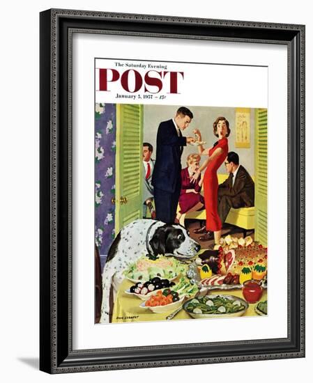 "Doggy Buffet" Saturday Evening Post Cover, January 5, 1957-Richard Sargent-Framed Giclee Print