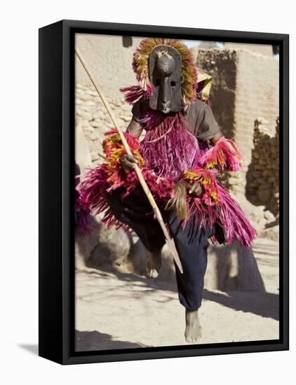 Dogon Country, Tereli, A Masked Dancer Leaps High in the Air at the Dogon Village of Tereli, Mali-Nigel Pavitt-Framed Premier Image Canvas