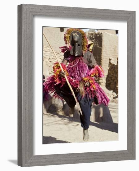 Dogon Country, Tereli, A Masked Dancer Leaps High in the Air at the Dogon Village of Tereli, Mali-Nigel Pavitt-Framed Photographic Print