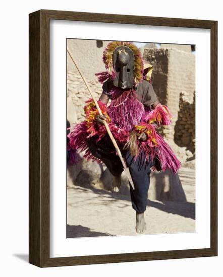 Dogon Country, Tereli, A Masked Dancer Leaps High in the Air at the Dogon Village of Tereli, Mali-Nigel Pavitt-Framed Photographic Print