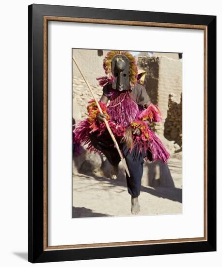 Dogon Country, Tereli, A Masked Dancer Leaps High in the Air at the Dogon Village of Tereli, Mali-Nigel Pavitt-Framed Photographic Print