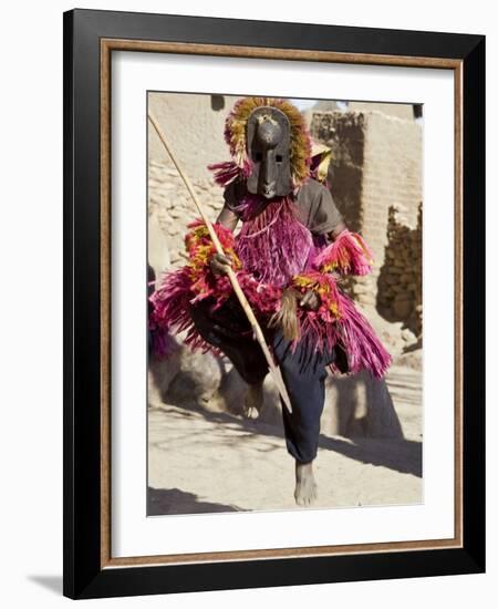 Dogon Country, Tereli, A Masked Dancer Leaps High in the Air at the Dogon Village of Tereli, Mali-Nigel Pavitt-Framed Photographic Print