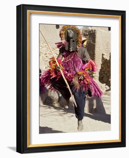 Dogon Country, Tereli, A Masked Dancer Leaps High in the Air at the Dogon Village of Tereli, Mali-Nigel Pavitt-Framed Photographic Print