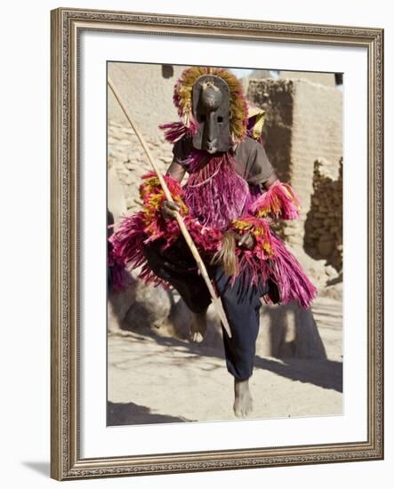 Dogon Country, Tereli, A Masked Dancer Leaps High in the Air at the Dogon Village of Tereli, Mali-Nigel Pavitt-Framed Photographic Print