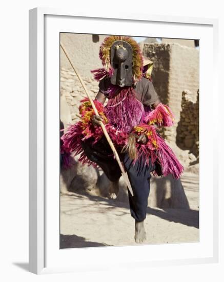 Dogon Country, Tereli, A Masked Dancer Leaps High in the Air at the Dogon Village of Tereli, Mali-Nigel Pavitt-Framed Photographic Print