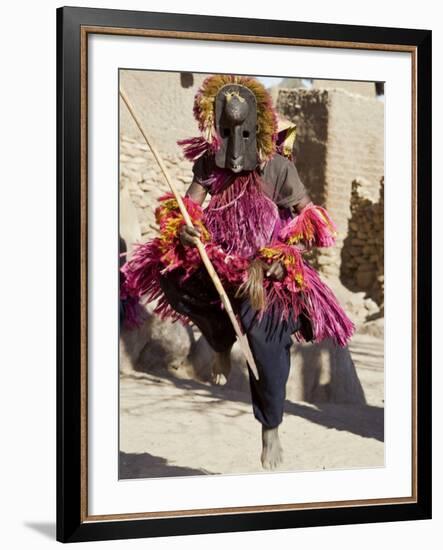 Dogon Country, Tereli, A Masked Dancer Leaps High in the Air at the Dogon Village of Tereli, Mali-Nigel Pavitt-Framed Photographic Print