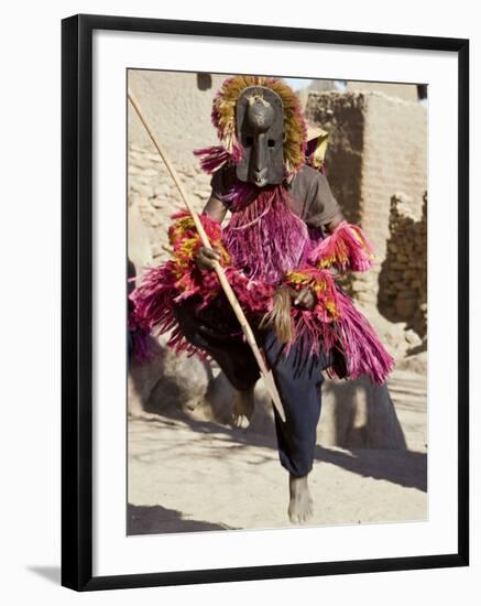 Dogon Country, Tereli, A Masked Dancer Leaps High in the Air at the Dogon Village of Tereli, Mali-Nigel Pavitt-Framed Photographic Print