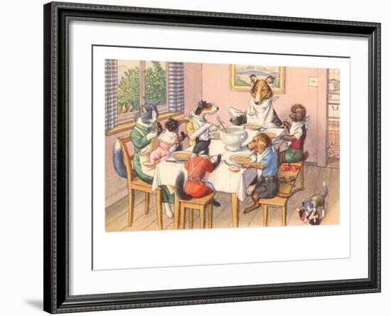 Dogs and Cats at Supper-null-Framed Art Print