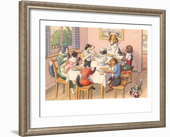 Dogs and Cats at Supper-null-Framed Art Print